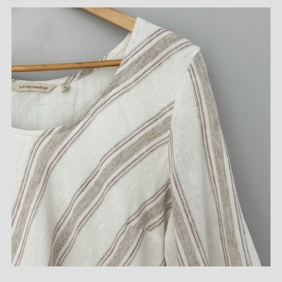 Soft Surroundings Petite Equinox Dress Striped Linen Knee Length Neutral White - Picture 4 of 14